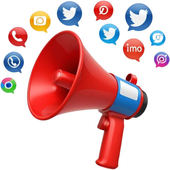 megaphone with social media icons around emoji