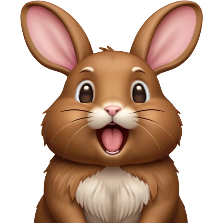 Cinematic Cute Yawning Brown Rabbit Portrait Emoji, Head tilted slightly with a dramatic, wide-open yawn, showcasing a smooth, rich brown fur with floppy ears, round brown eyes barely open in drowsy contentment, Simplified yet irresistibly adorable features, highly detailed, glowing with a soft, cozy glow, high shine, relaxed yet expressive, stylized with a touch of whimsy, bright and endearing, soft glowing outline, capturing the essence of a sleepy yet affectionate bunny, so drowsy it feels like it could stretch out of the screen and curl up for a nap! emoji