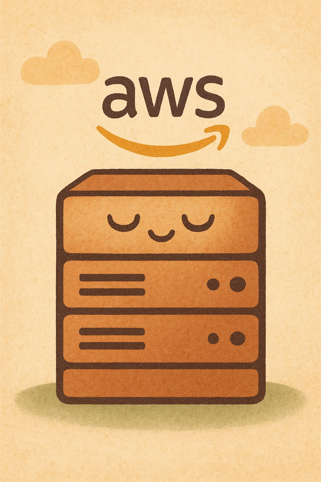 AWS server icon, flat design, minimal, with cloud and server rack emoji