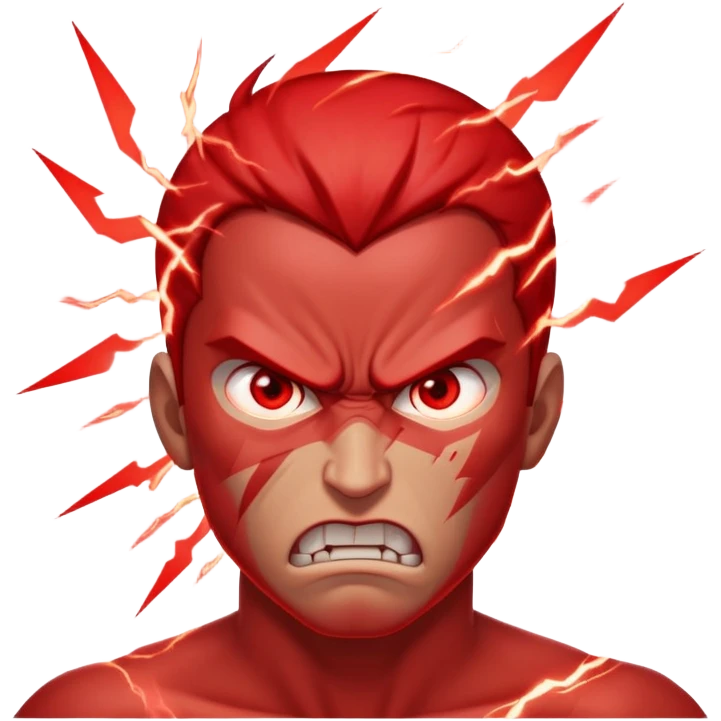 Angry man, red lighting eyes, red energy and lightnings around him emoji