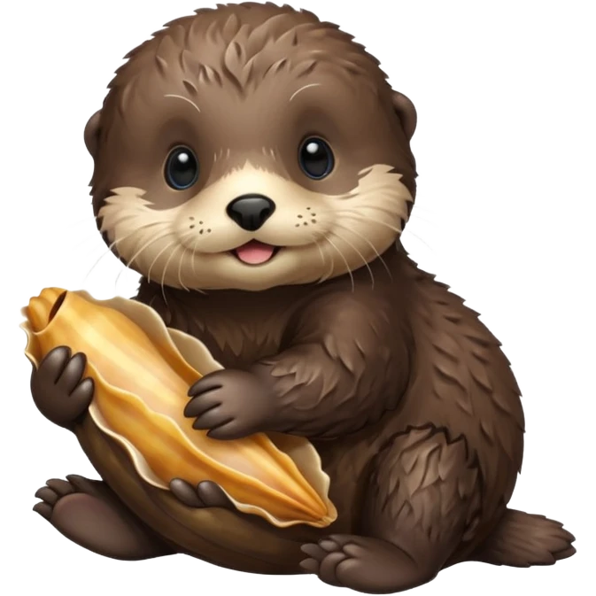 baby sea otter pup with shell emoji