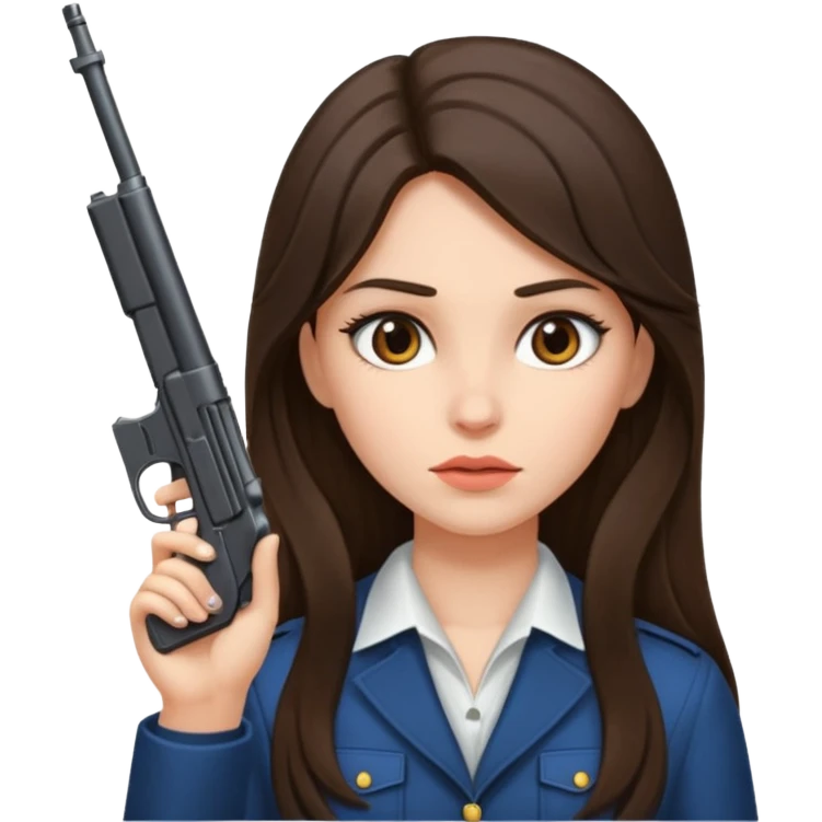 A brunette with long hair girl who is about to kill herself with a littlr gun pointed at her temple emoji