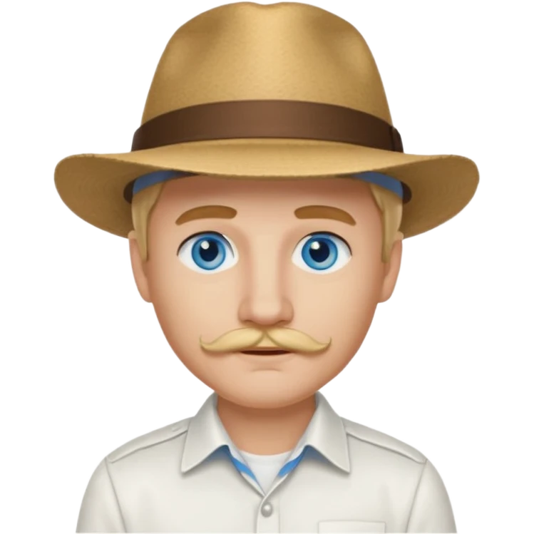 Justin Jeffre blue eyes, blonde hair and brown mustache, white shirt and hat emoji