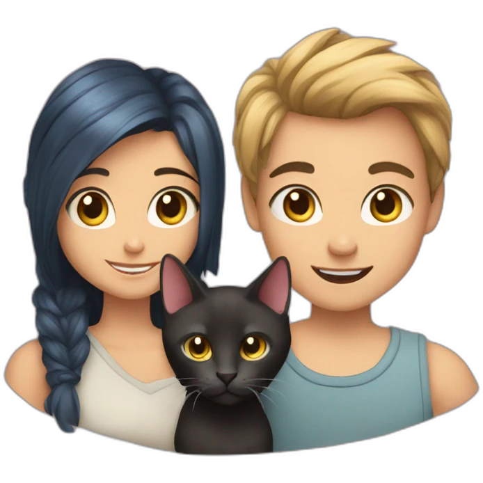 girls and boy with their two shpynx cats emoji