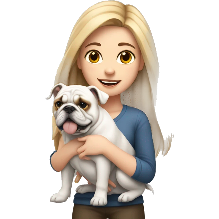 White girl holding English bulldog emoji