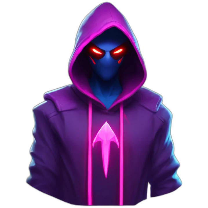 Riot Games Valorant neon pink eyes glowing bright red Video game character blue purple hooded assassin themed character shrouded wraith emoji