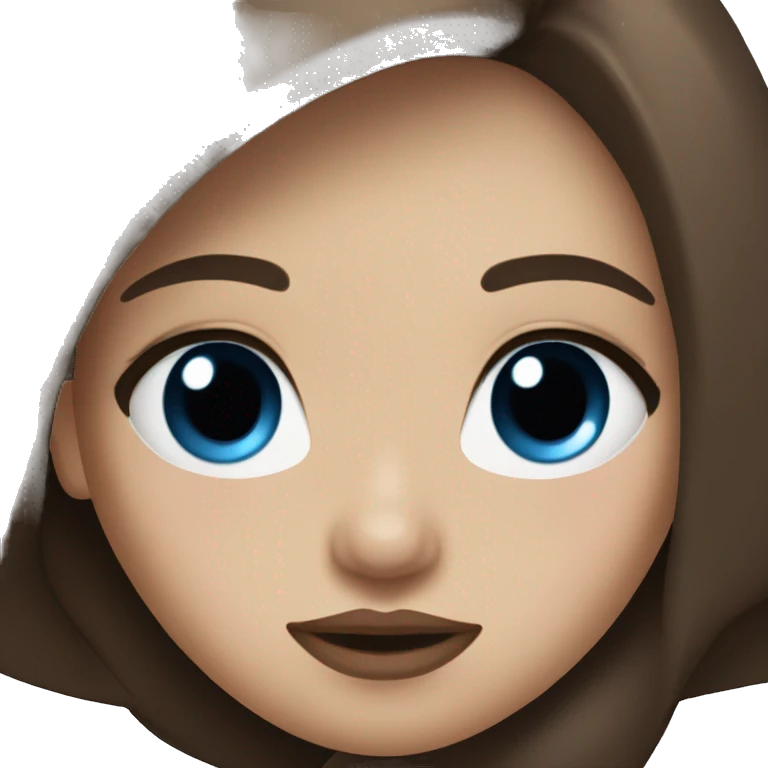a girl with blue eyes, plump lips, long brown hair, in a black top emoji
