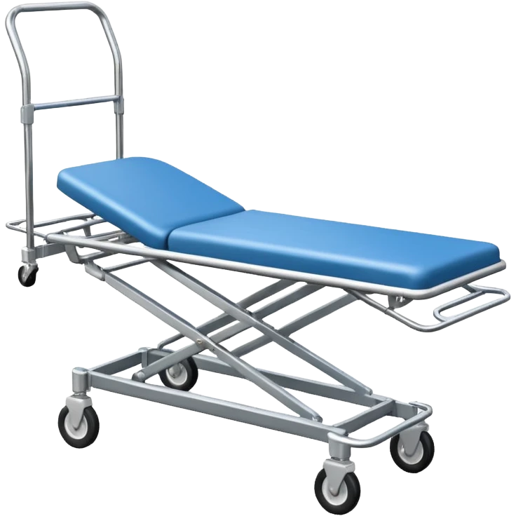 An open-back stretcher trolley being loaded into the ambulance bay. emoji