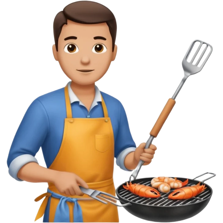 man grilling seafood on a sizzling grill emoji