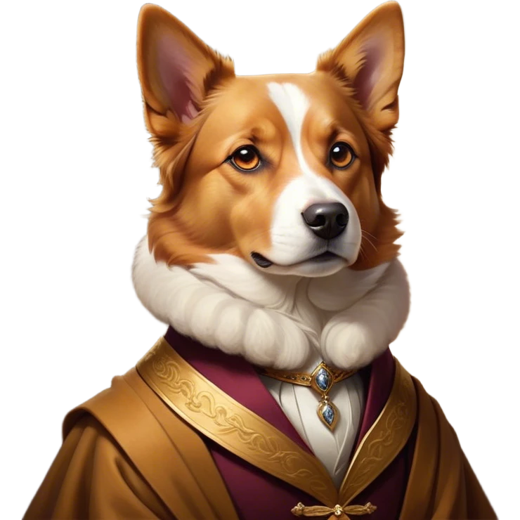 Cinematic Noble Domestic Dog Portrait Emoji, Poised and dignified, with a well-proportioned build and a neatly groomed coat of warm, inviting tones, expressive eyes radiating loyalty and wisdom, Simplified yet sharp and sophisticated features, highly detailed, glowing with a soft, dignified glow, high shine, intelligent and steadfast, stylized with an air of understated charm, focused and attentive, soft glowing outline, capturing the essence of a watchful and confident domestic dog that feels as though it could step out of the screen with effortless authority! emoji