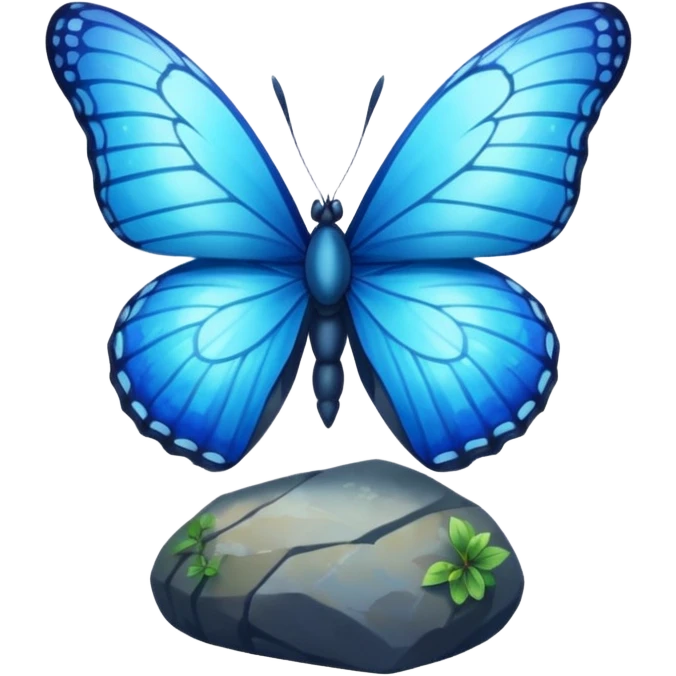 blue butterfly on rock emoji