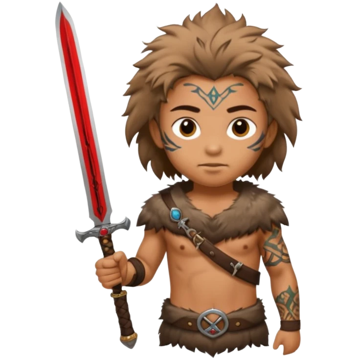 tattoed warrior ancient kid holding sword with fur emoji