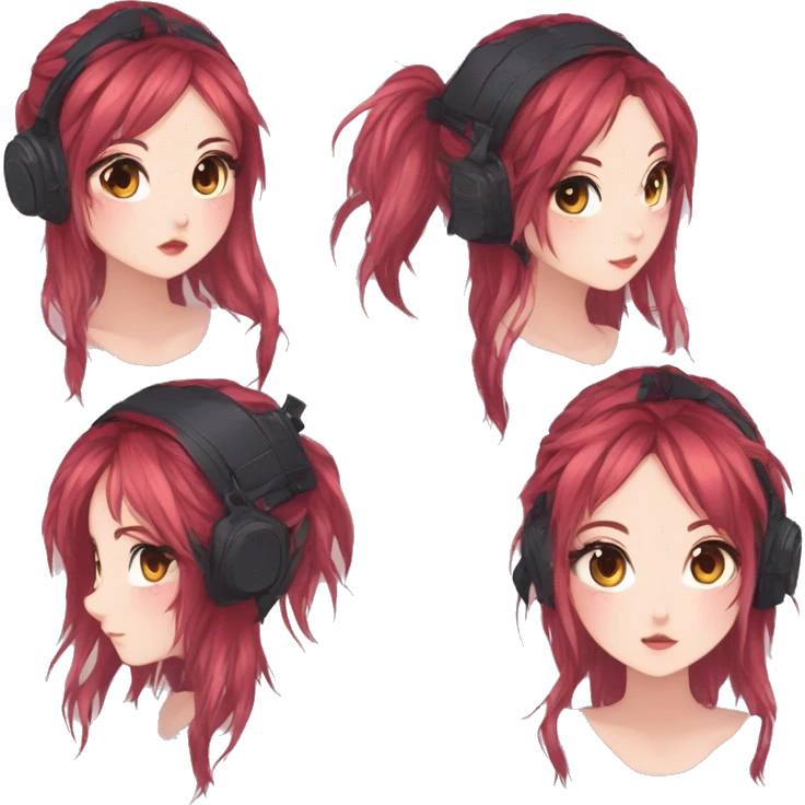 Gorgeous anime style tomboy with blushing face aesthetic and pretty edgy black red punk hair with hair garment trending style emoji