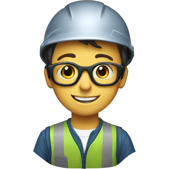 smiling boy with safety helmet and glases emoji