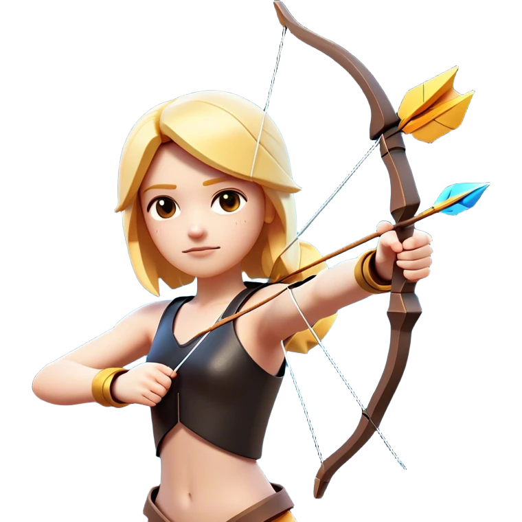 Clash of Clans aesthetic: Cinematic Playful Pixel 3D Bow & Arrow Portrait Emoji, rendered in a 3D vector-style similar to standard emojis with minimal shading and bold, simplified shapes. A compact, distinct form with signature details, softly glowing with a pixelated adventure charm. Simplified yet unmistakably iconic, highly detailed and consistent, glowing with a soft radiance and high shine. Stylized with a touch of classic pixel-art charm and a soft glowing outline, capturing the essence of a beloved gaming relic with a friendly, playful manner! emoji