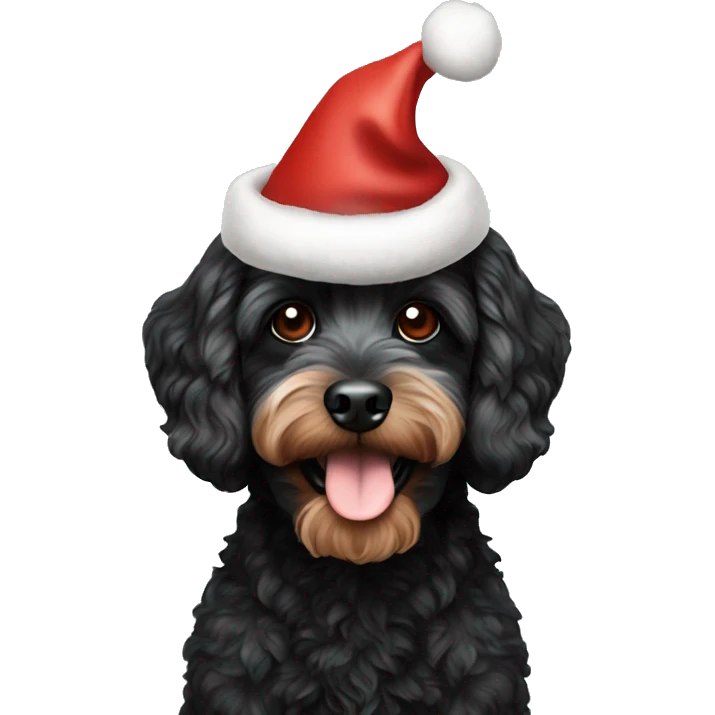 Black cavapoo with Christmas hat emoji