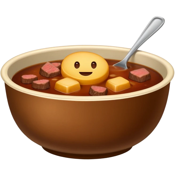 bowl of beef stock, brown color, no herbs, no bones, emoji style emoji