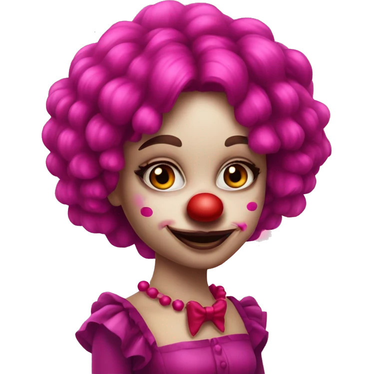 Pretty fuchsia clown girl long hair red nose emoji