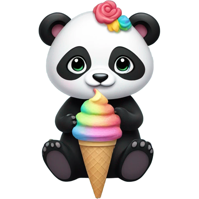 Panda eating ice cream in a black dress emoji