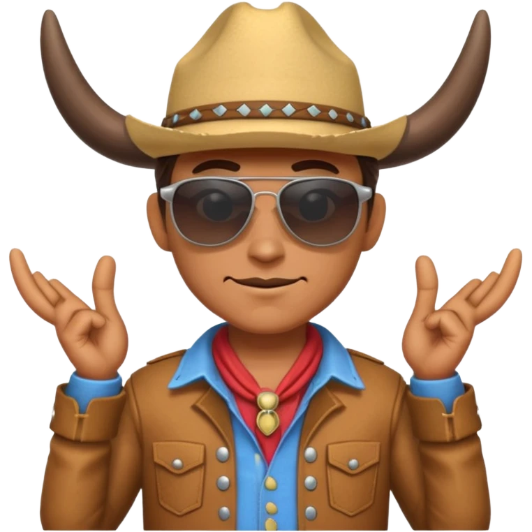 3D cartoon horned character portrait, wearing sunglasses, cowboy outfit, centered, clean background, no text, no watermark
 emoji