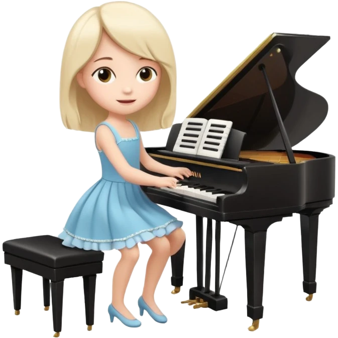A cute girl in funny animated style , cartoon is playing the piano, full pose emoji