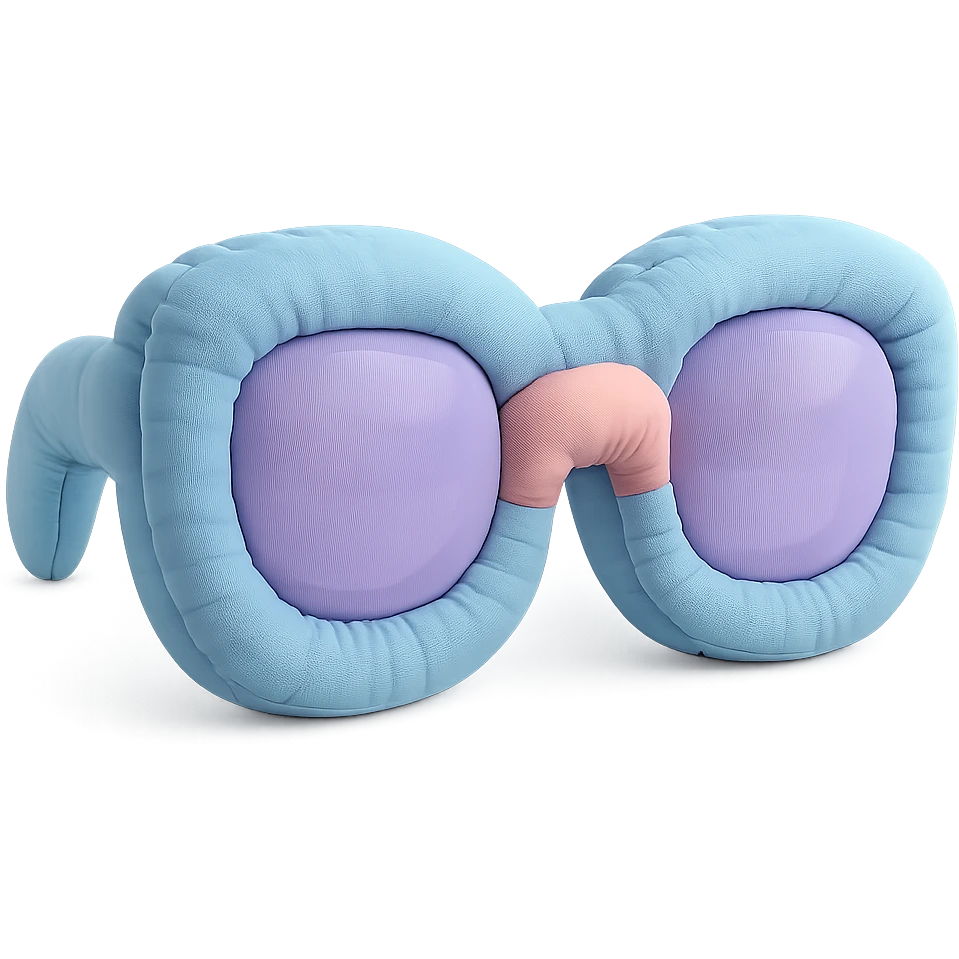 plush cushion sunglasses, stylized and soft, playful colors emoji