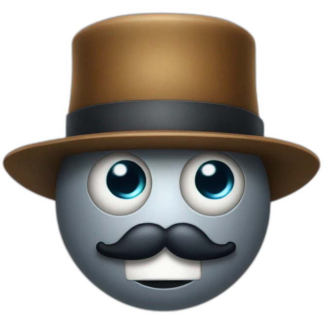 robot with one eye a mustache a bowler hatses emoji