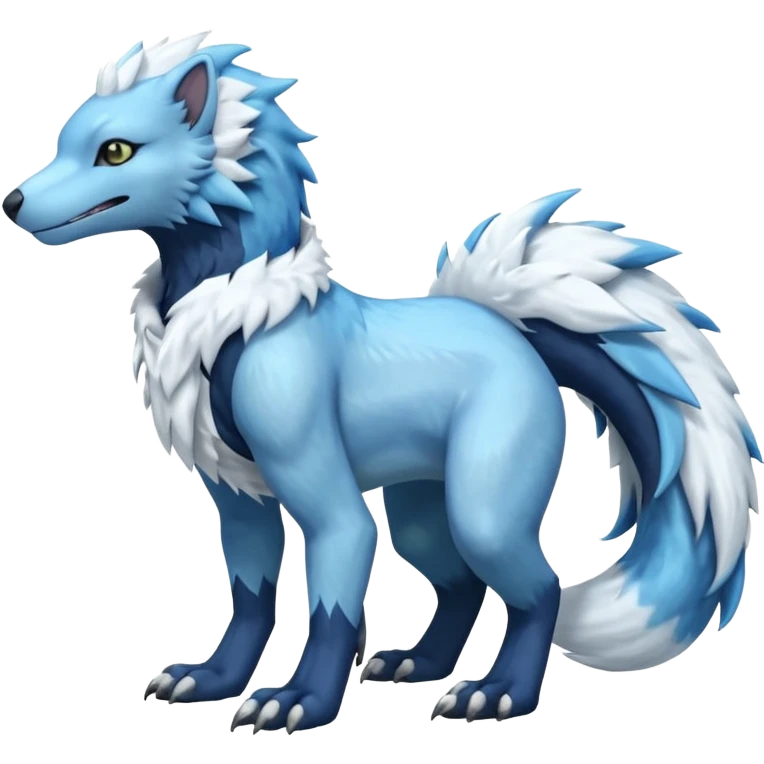 Icy scarf-covered glacial glistening glossy smooth soft flaky scaly furry hyper-realistic boreal Lunaray-Manectric-Absol-Luxray-Sergal-Fakémon-fusion-animal-creature, full body  emoji