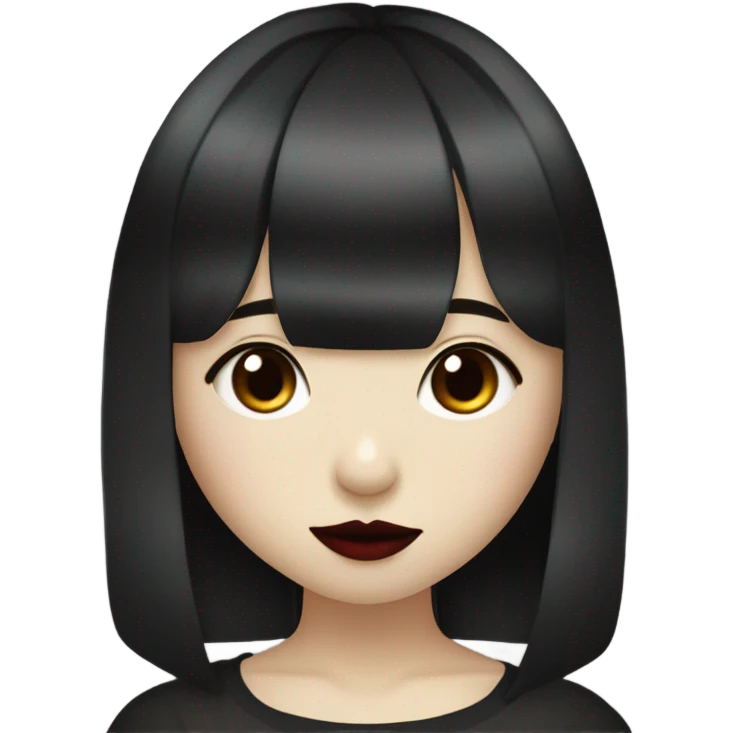 Hot, cute asian goth girl with bangs, dark red lip and white tan emoji