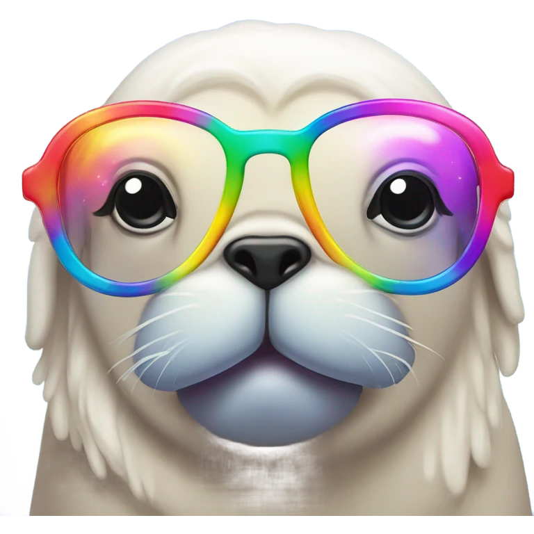 Lisa Frank cute Walrus wearing rainbow cloud shaped glasses emoji