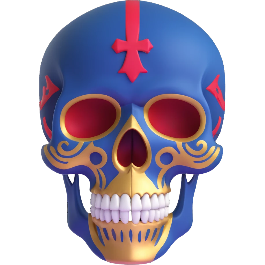 skull decorated in New Orleans Pelicans basketball team colors - navy blue, gold, and red emoji