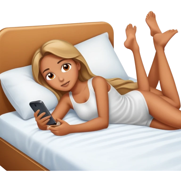 chica tumbada en la cama con el móvil  emoji