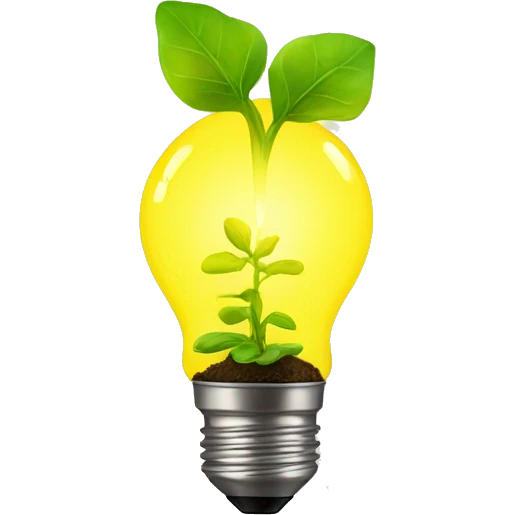 a plant sprout inside a yellow glowing idea lightbulb emoji