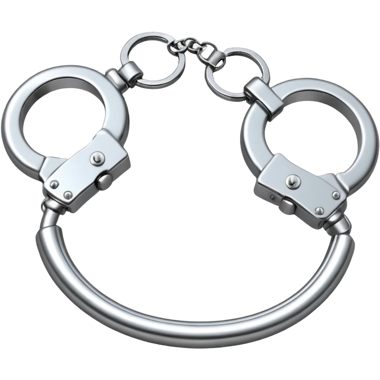 A pair of elegant handcuffs emoji made of silver chrome, smooth rounded design, glossy metallic reflections, luxury fetish aesthetic, minimal iOS emoji style, centered, clean white background emoji