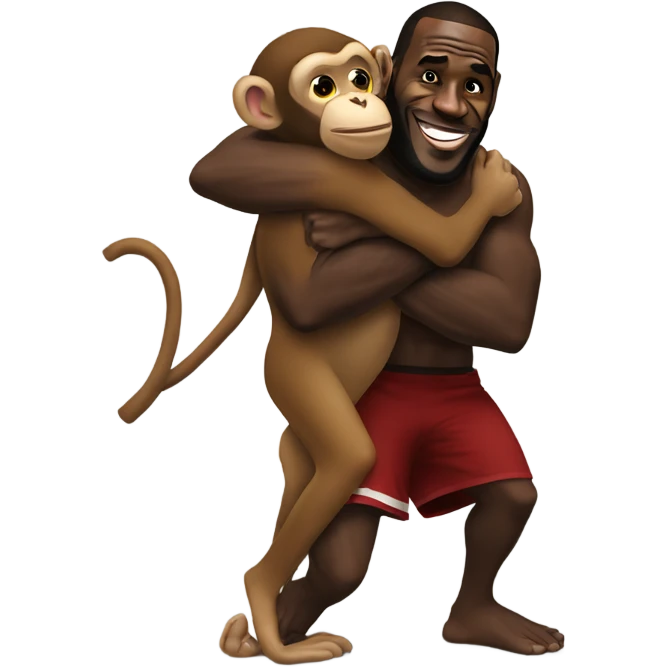 LeBron hugging a monkey emoji