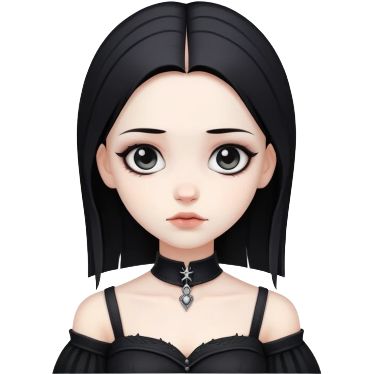 gothic girl with wide shoulders, small chest, black clothes, pale skin emoji