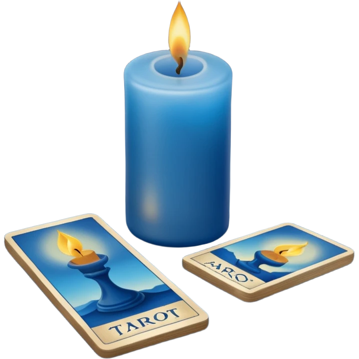 A blue deck of tarot cards and a one candle nearby emoji