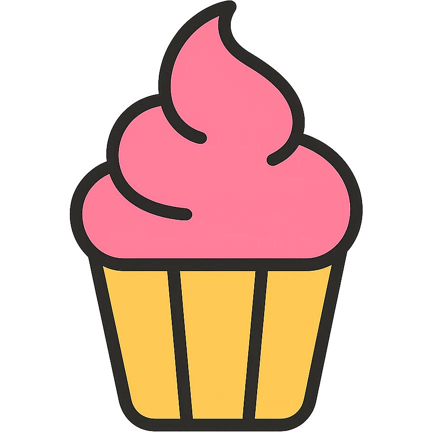 cupcake with pink icing, color outline icon style emoji