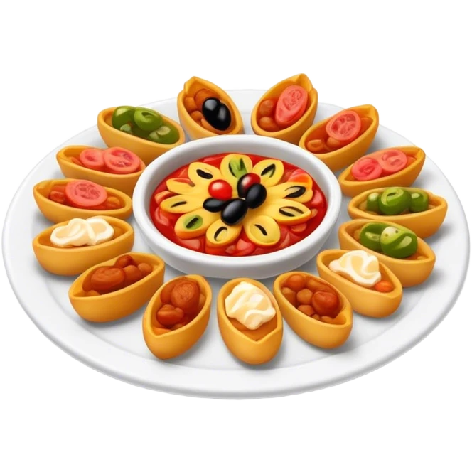 Cinematic Realistic Tapas Dish Emoji, depicted as an assortment of small, flavorful Spanish appetizers rendered with vibrant detail and warm, inviting lighting. emoji