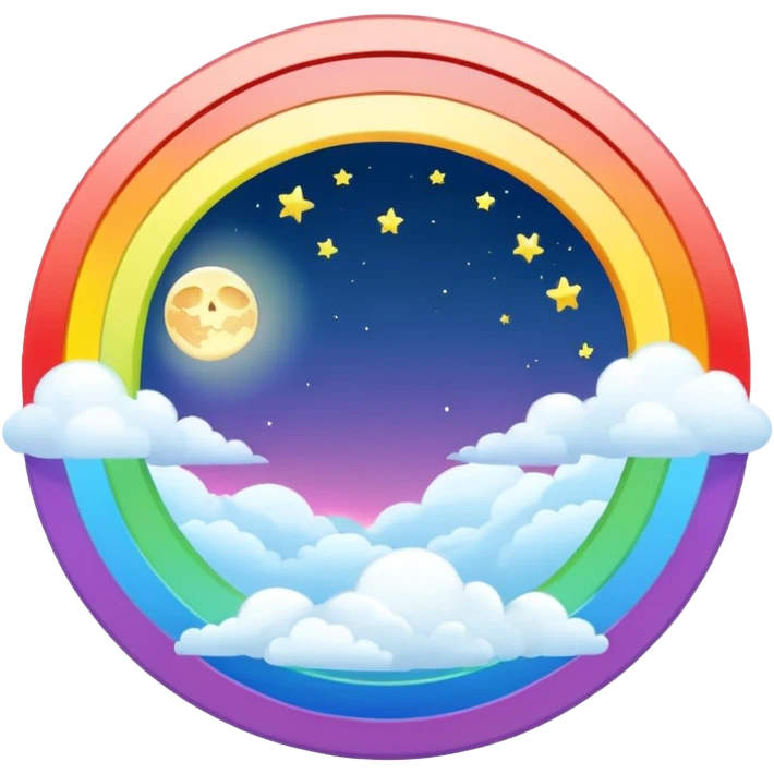 Rainbow halo white full moon emoji