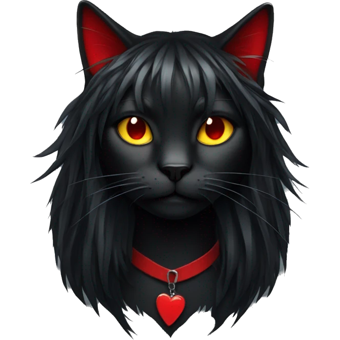 Edgy Black Cat with Long Emo Hair with Red Streaks emoji