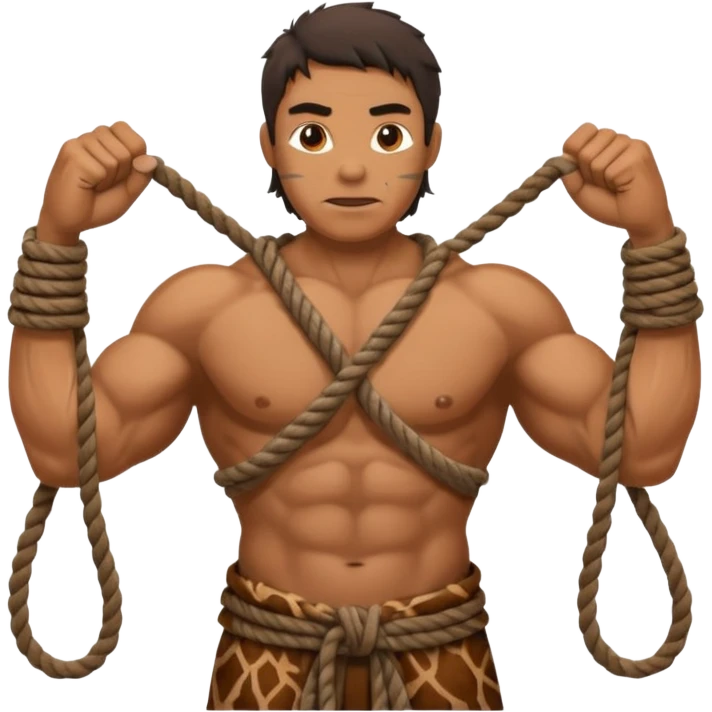 Ancient  man with animal skin clothes with ropes in hand emoji