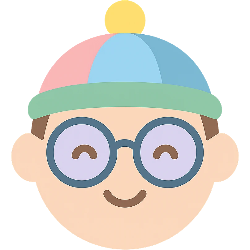 a face wearing a colorful hat and round glasses, cartoon style, cute expression, icon style emoji