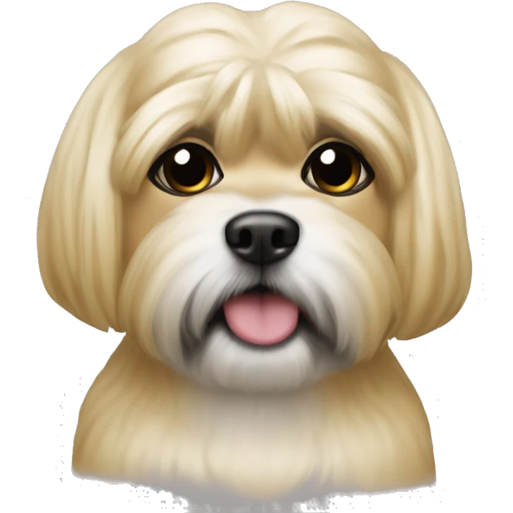 Blonde shitzu with black mouth emoji