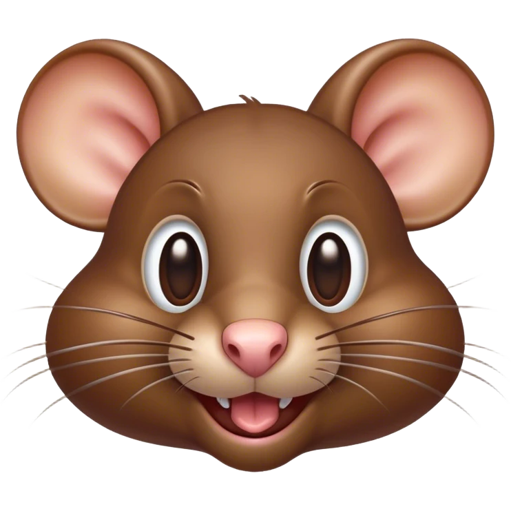 Cinematic Comical Brown Rat Portrait Emoji, Head tilted dramatically with an exaggeratedly amused expression, featuring a striking glossy brown coat with comically large whiskers and wide, expressive eyes filled with playful disbelief, Simplified yet hilariously expressive features, highly detailed, glowing with a slightly sassy glow, high shine, dramatic yet playful, stylized with an air of cheeky urban mischief, soft glowing outline, capturing the essence of a spirited and over-the-top rat that looks ready to scamper its way into internet fame instantly! emoji