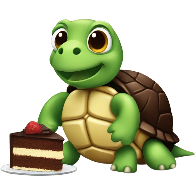Turtle eating chocolate cake emoji