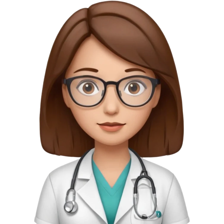 gözlüklü doktor kadın, kahverengi saçlı emoji