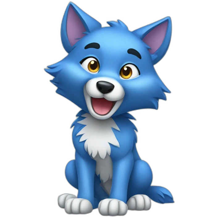Cute blue cartoonish wolf waving it's paw emoji