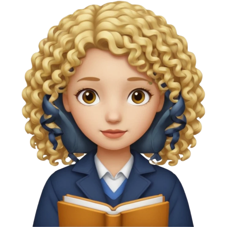 girl student , curly blone hair, half body emoji