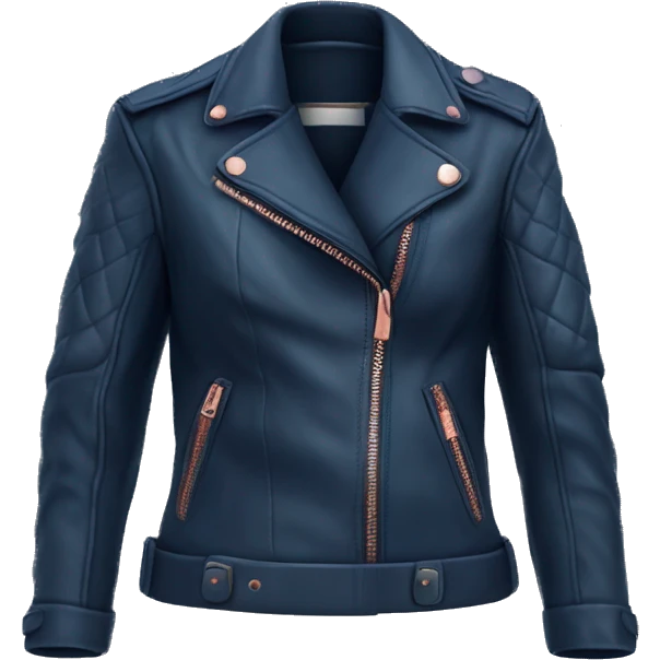 Realistic isolated dark blue leather jacket with rose gold hardware.  emoji